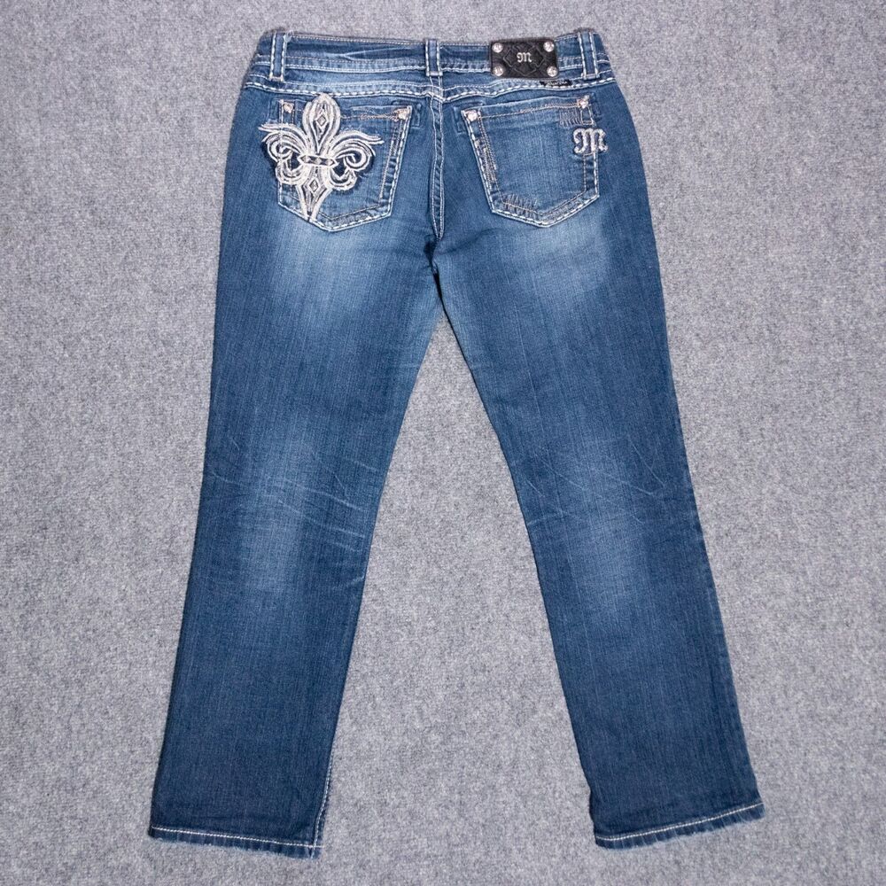 Miss Me Jeans Easy Capri Dark Wash Bling Embellished Denim Women's 30 (32x27.5)